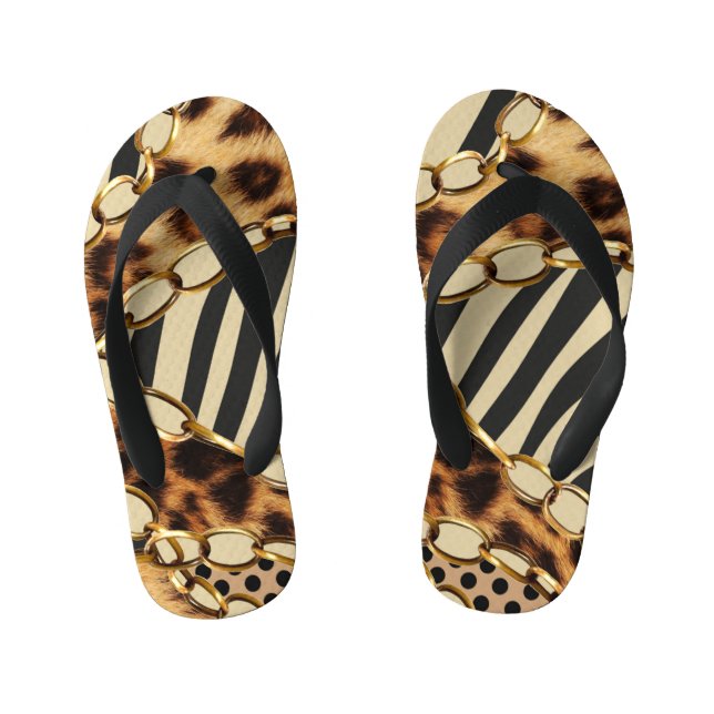 Leopard Animal Print Seamless Pattern Kid's Flip Flops (Footbed)
