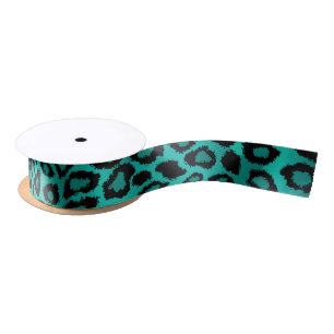 Leopard Animal Print Teal Satin Ribbon