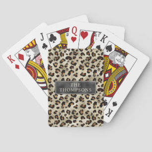 Leopard Animal Print With Black Faux Foil And Name Playing Cards