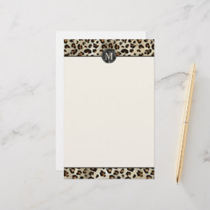 Leopard Animal Print With Black Faux Foil Monogram Stationery