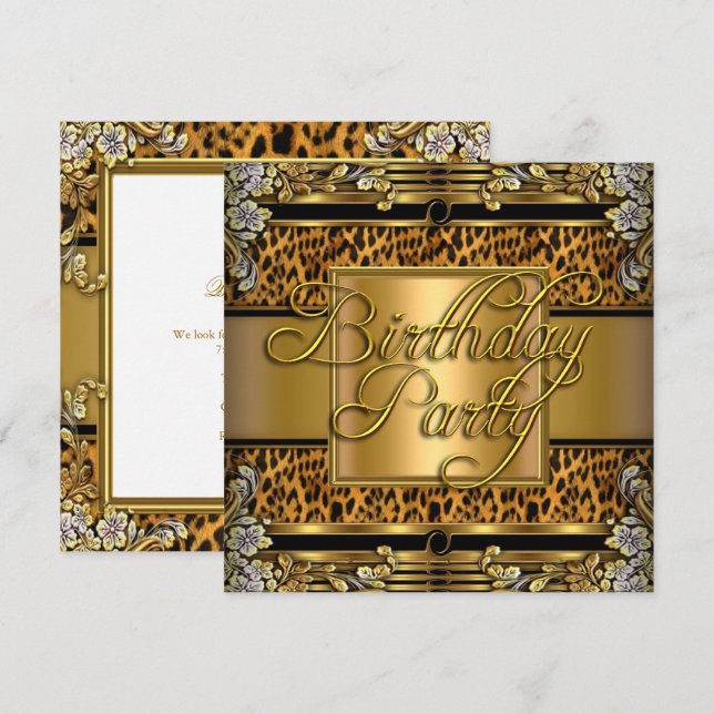 Leopard Animal Print Woman's Birthday Party Invitation (Front/Back)