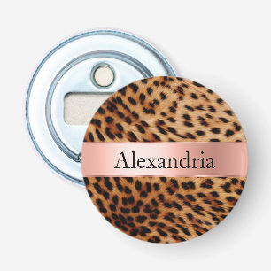 Leopard Animal Rose Pink Ribbon Name Bottle Opener