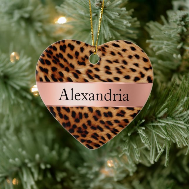 Leopard Animal Rose Pink Ribbon Name Ceramic Tree Decoration (Tree)