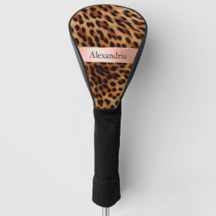 Leopard Animal Rose Pink Ribbon Name Golf Head Cover
