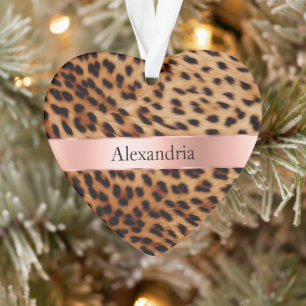 Leopard Animal Rose Pink Ribbon Name Ornament