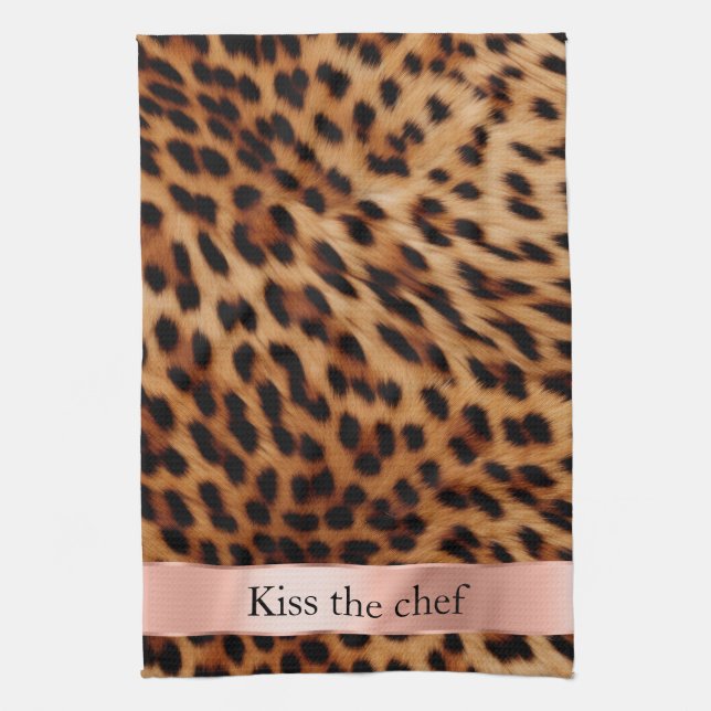 Leopard Animal Rose Pink Ribbon Quote Tea Towel (Vertical)