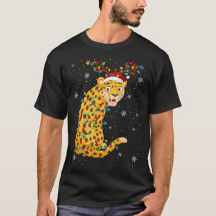 Leopard Animal Santa Hat Ugly Christmas Tree Light T-Shirt