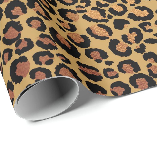 Leopard Animal Skin Gold Black Bronze African Fur Wrapping Paper (Roll Corner)