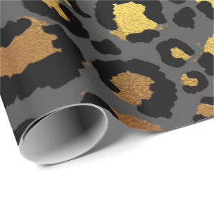 Leopard Animal Skin Gold Black Graphite African Wrapping Paper