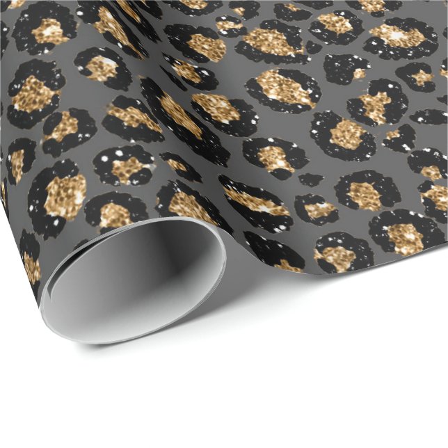 Leopard Animal White Gold Black Grey African Lux Wrapping Paper (Roll Corner)