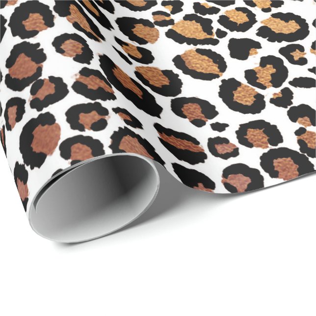 Leopard Animal White Gold Black Honey African Glam Wrapping Paper (Roll Corner)
