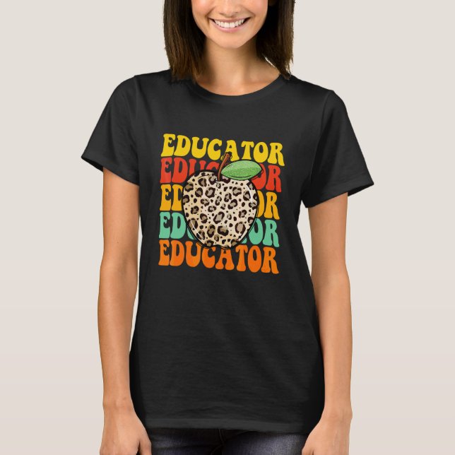 Leopard Apple Educator Teacher Appreciation Back T T-Shirt (Front)