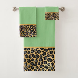 LEOPARD APPLE GREEN GOLD BATHROOM TOWEL SET
