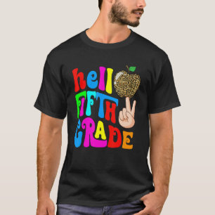 Leopard Apple Hello 5th Grade Teacher Kids Back To T-Shirt
