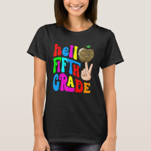 Leopard Apple Hello 5th Grade Teacher Kids Back To T-Shirt