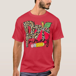 Leopard Apple Primary School Student Teacher Back  T-Shirt