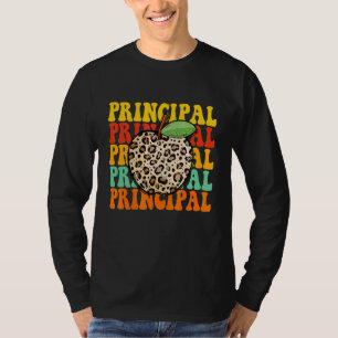 Leopard Apple Principal Teacher Appreciation Back  T-Shirt