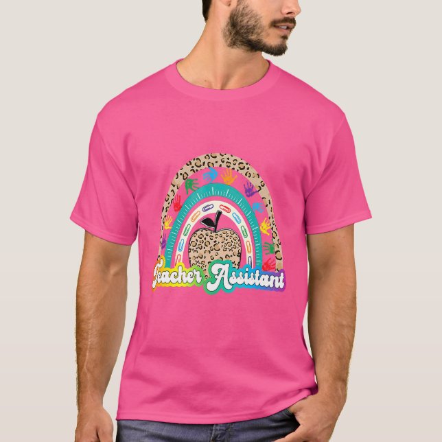 Leopard Apple Rainbow Teacher Assistant Life Back  T-Shirt (Front)