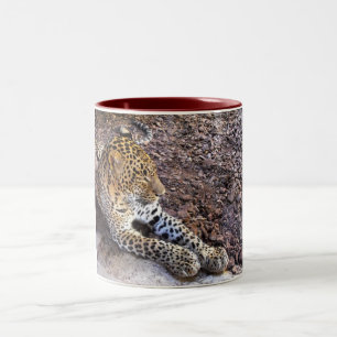 Leopard at rest Two-Tone coffee mug