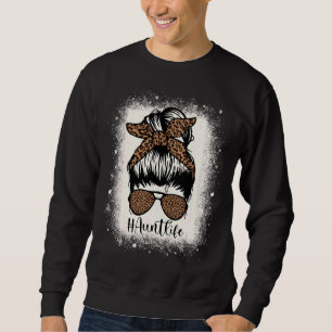 Leopard Aunt Life Messy Bun Bleached Auties Girl M Sweatshirt