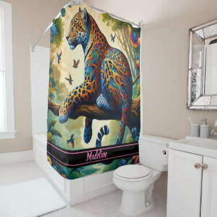Leopard Aura: Colourful Motion Serenity Shower Curtain