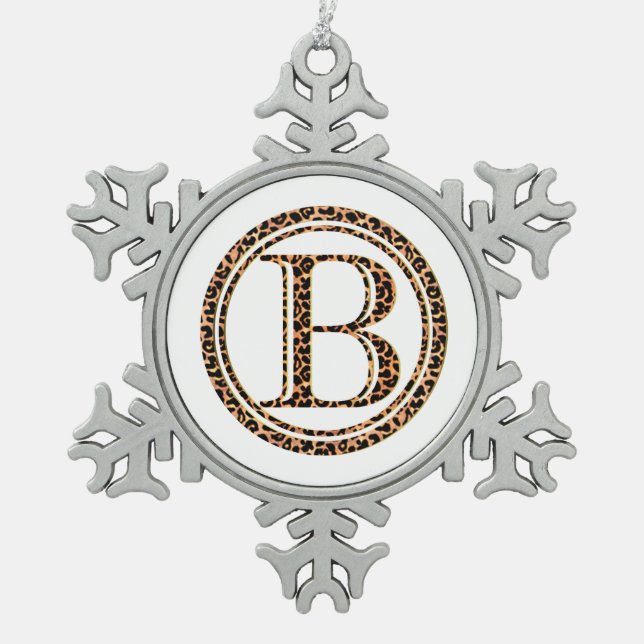 leopard B Snowflake Pewter Christmas Ornament (Front)