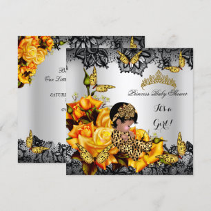 Leopard Baby Shower Girl Butterfly Yellow Ethnic Invitation