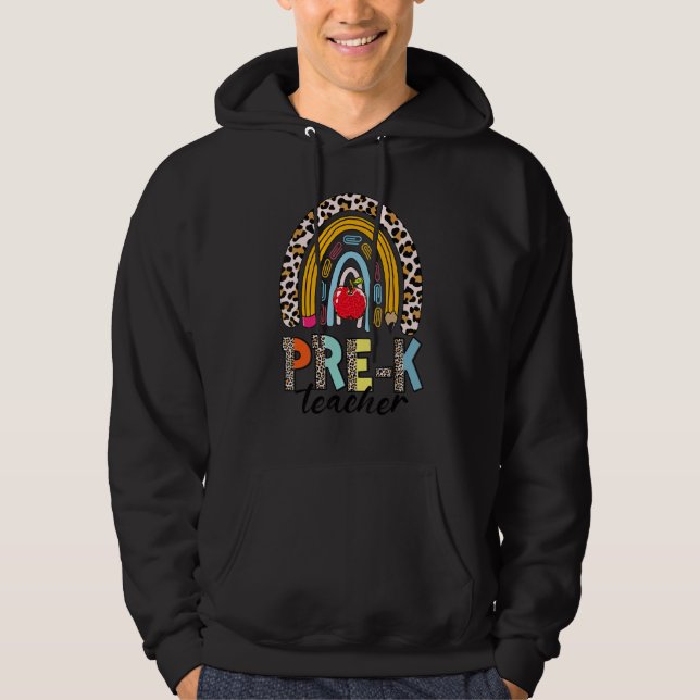 Leopard Back To School Rainbow Pre K Teacher Hoodie (Front)