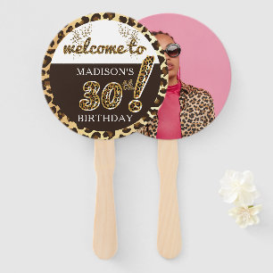 Leopard Balloon Script Birthday Photo Personalized Hand Fan