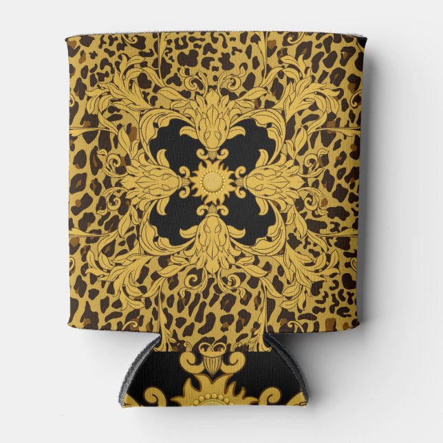 Leopard Baroque, Ornate Animal Print Can Cooler (Front)