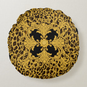 Leopard Baroque, Ornate Animal Print Round Cushion