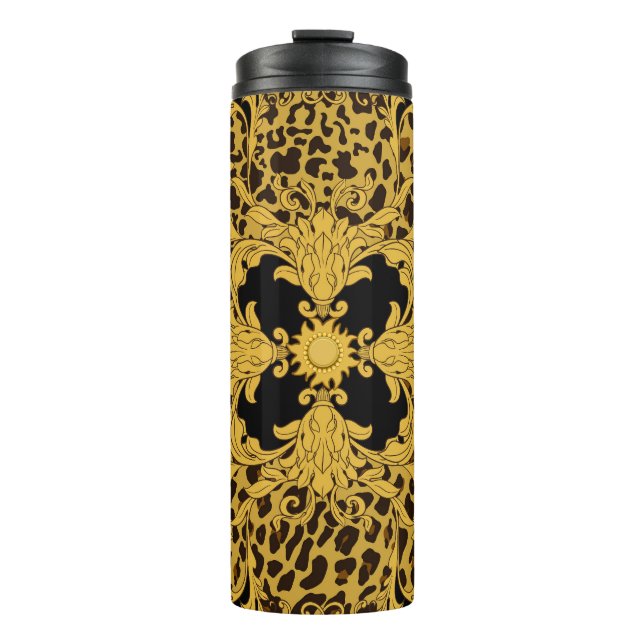 Leopard Baroque, Ornate Animal Print Thermal Tumbler (Front)