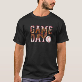 Leopard Baseball Game Day Vibes Baseball Mum Mothe T-Shirt