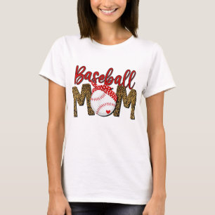 Leopard Baseball Mum Mother's Day Red Headband Wom T-Shirt