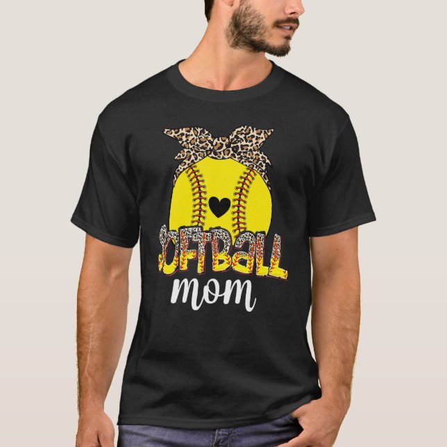 Leopard Baseball Softball Mom Heart Headband Mothe T-Shirt (Front)