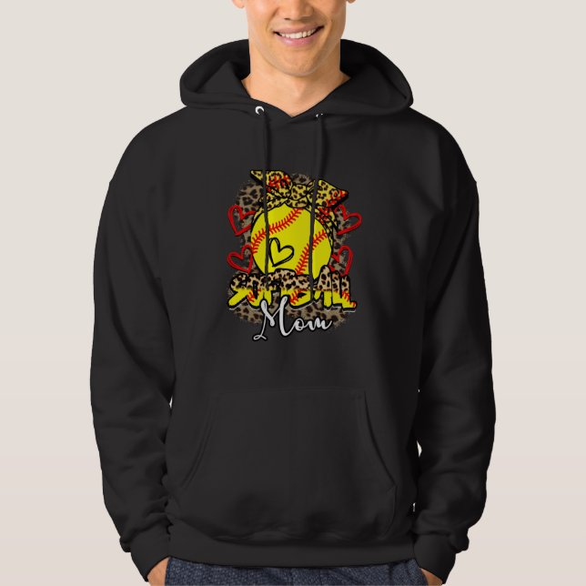 Leopard Baseball Softball Mom Life Game Day Mama M Hoodie (Front)