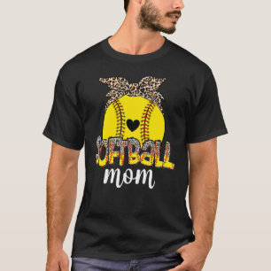 Leopard Baseball Softball Mum Heart Headband Mothe T-Shirt