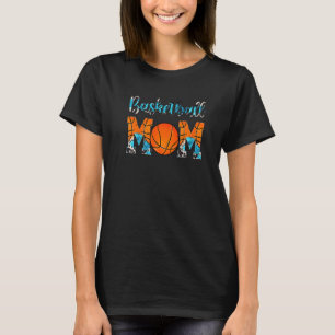 Leopard Basketball Mom Cowhide Turquoise Western B T-Shirt