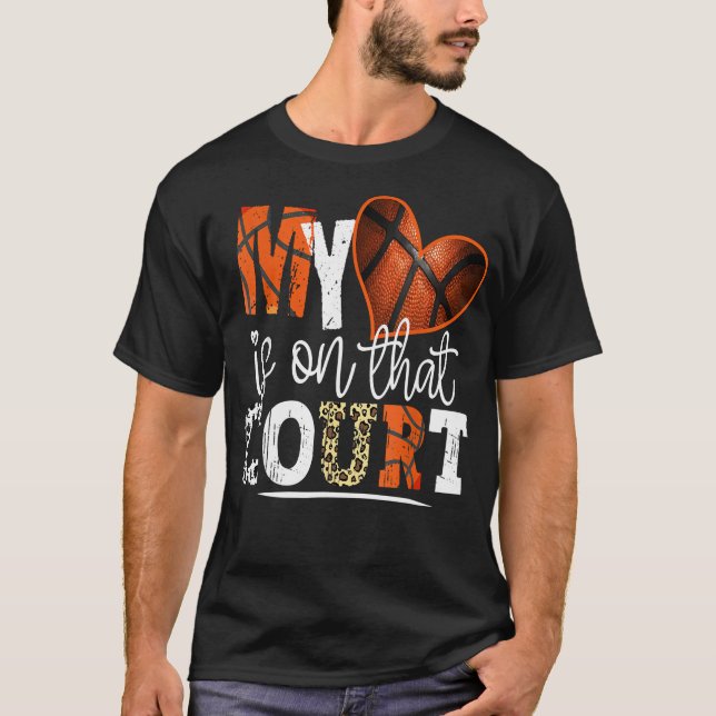 Leopard Basketball Mum My Heart is on That Court B T-Shirt (Front)