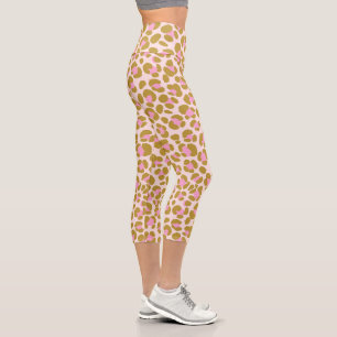Leopard Beige Sage Pink Capri Leggings