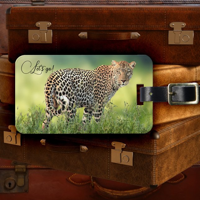 Leopard Big Cat Adventure Luggage Tag (Luggage tag featuring a leopard in a grassy savannah)