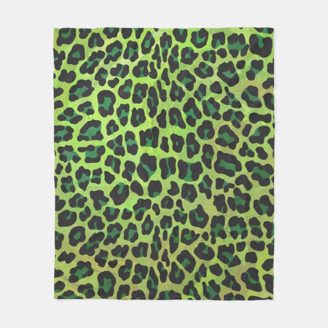 Leopard Black and Green Print Fleece Blanket (Front)