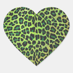 Leopard Black and Green Print Heart Sticker