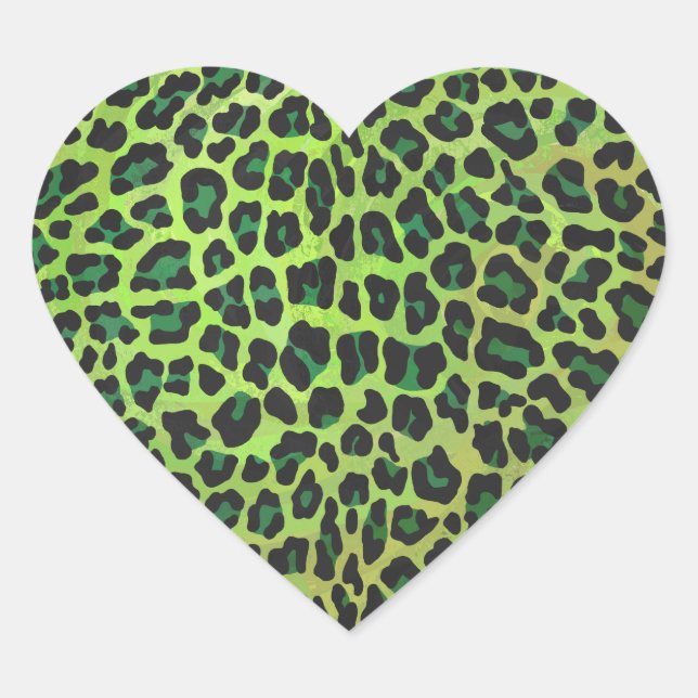 Leopard Black and Green Print Heart Sticker (Front)