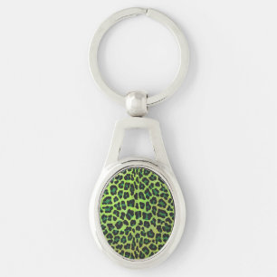 Leopard Black and Green Print Key Ring