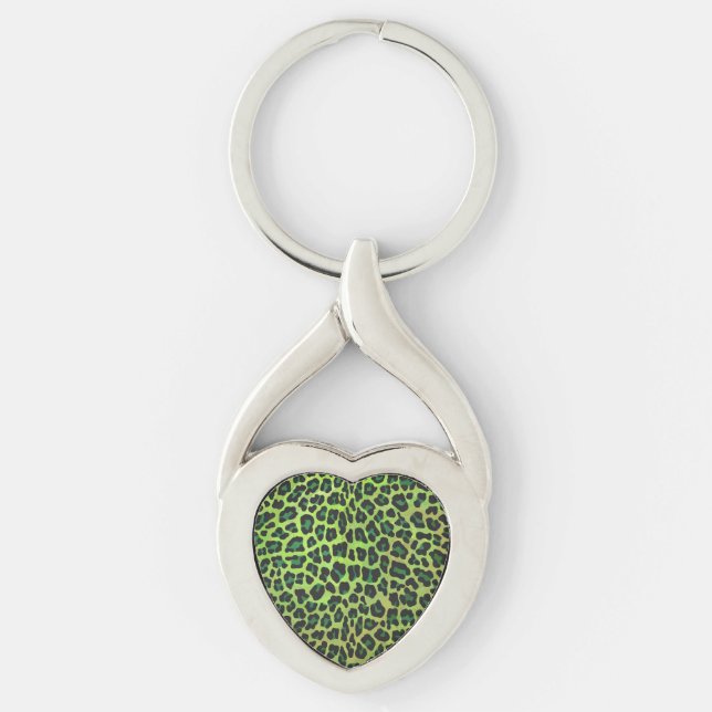 Leopard Black and Green Print Key Ring (Front)