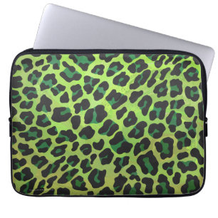 Leopard Black and Green Print Laptop Sleeve
