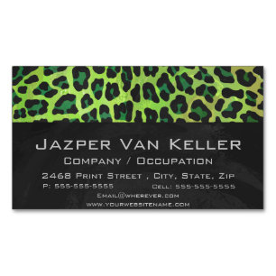 Leopard Black and Green Print Magnetic Business Card