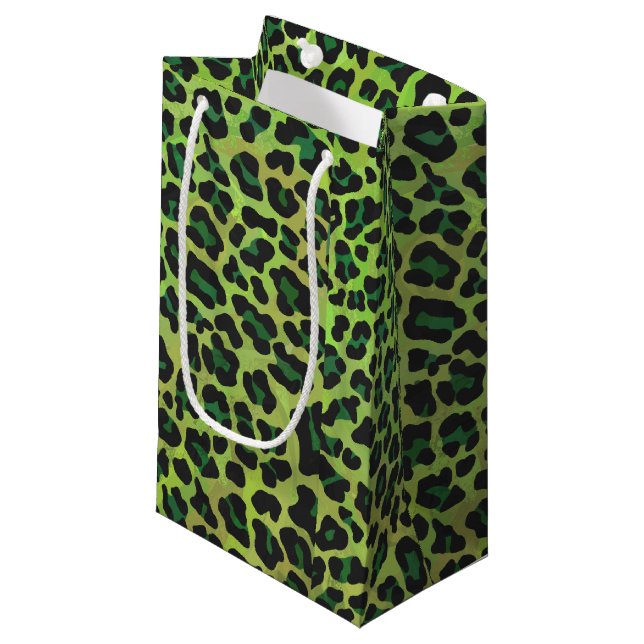Leopard Black and Green Print Small Gift Bag (Front Angled)