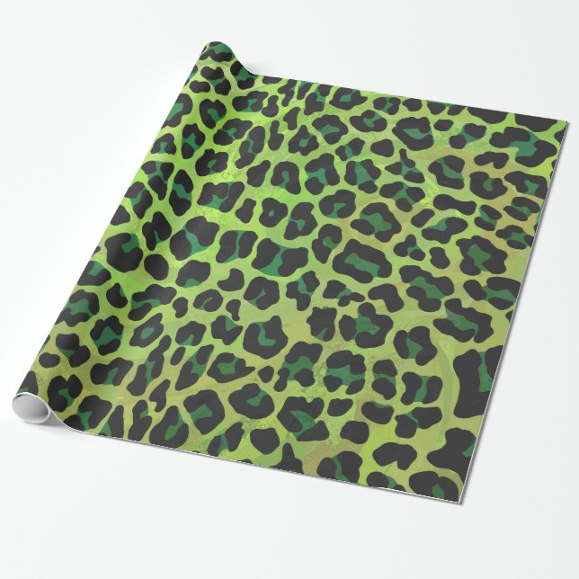 Leopard Black and Green Print Wrapping Paper (Unrolled)
